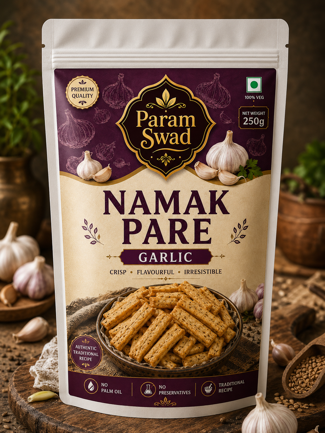 Premium Garlic Namak Pare | Flavourful Indian Snack