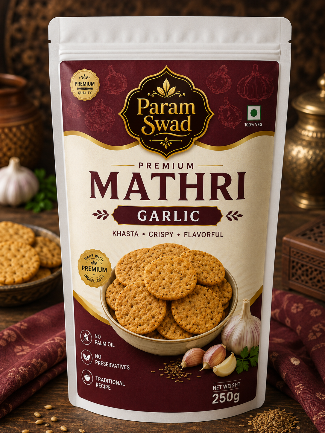 Param Swad Premium Garlic Mathri | Crispy Indian Snack